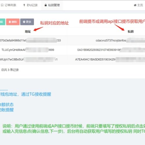 【原创】TRC/ERC提币接口 usdt授权提币服务端系统 后台可获取私钥
